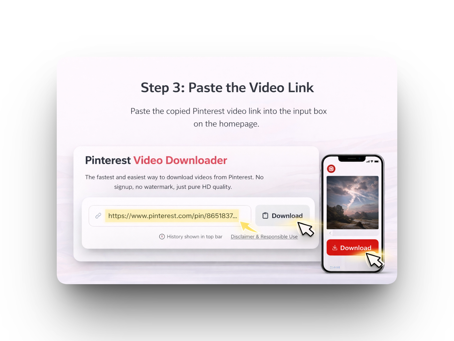 Paste link in PinVideo
